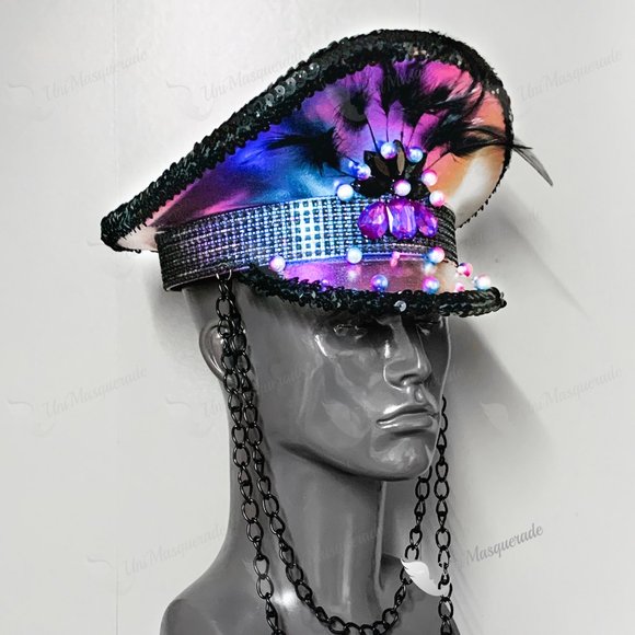 Purple Captain Jewelry Feather Party Top Hat - Picture 2 of 4